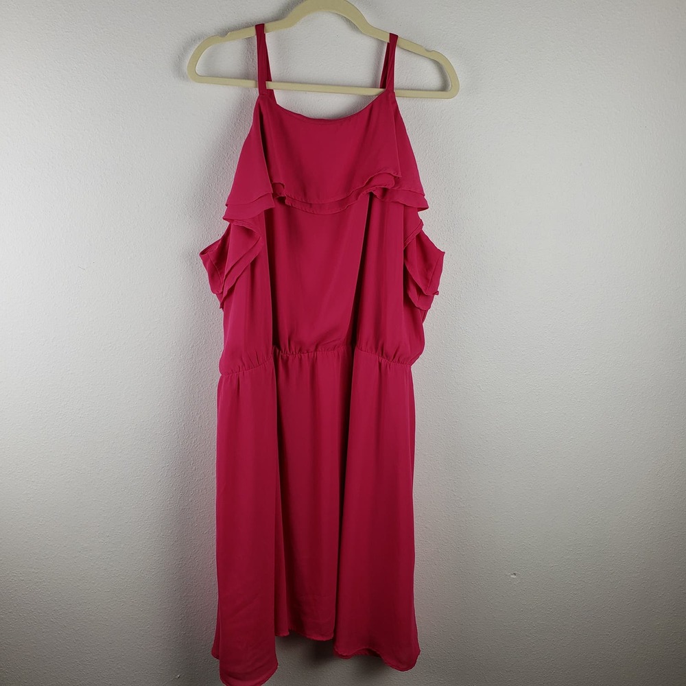 Maurices Women's Size 3X Cami Strap Ruffled Sundress Hot Pink Knee Length
